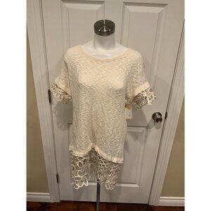 Saturday, Sunday Anthropologie Cream Short Sleeve Sweater w/ Lace Trim, Size M